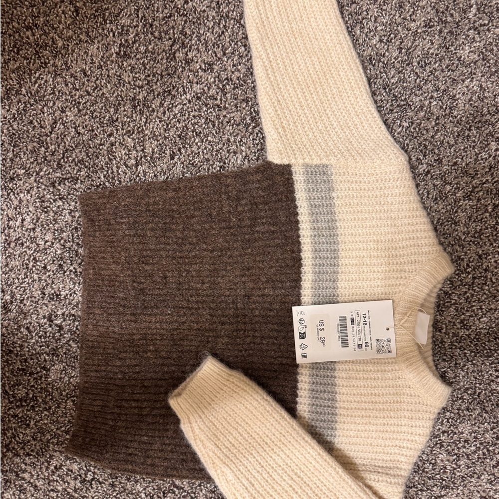 Baby Zara Cream and Brown Knit Sweater